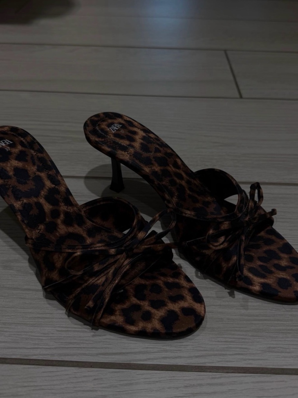 Zara Leopard Print Knot Slide Heels - Brown & Black